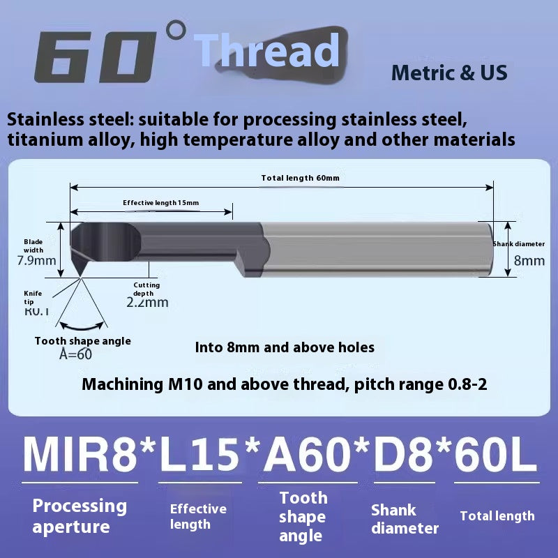 1124-MIR Integral Tungsten Carbide Inserts for Stainless Steel Small Bore Threaded Tools Small Threaded Turning Tools Shandong Denso Pricision Tools Co.,Ltd.